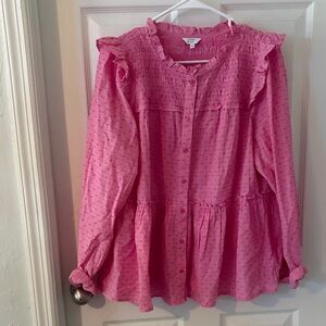 Crown & Ivy Pink Textured Blouse with Ruffles